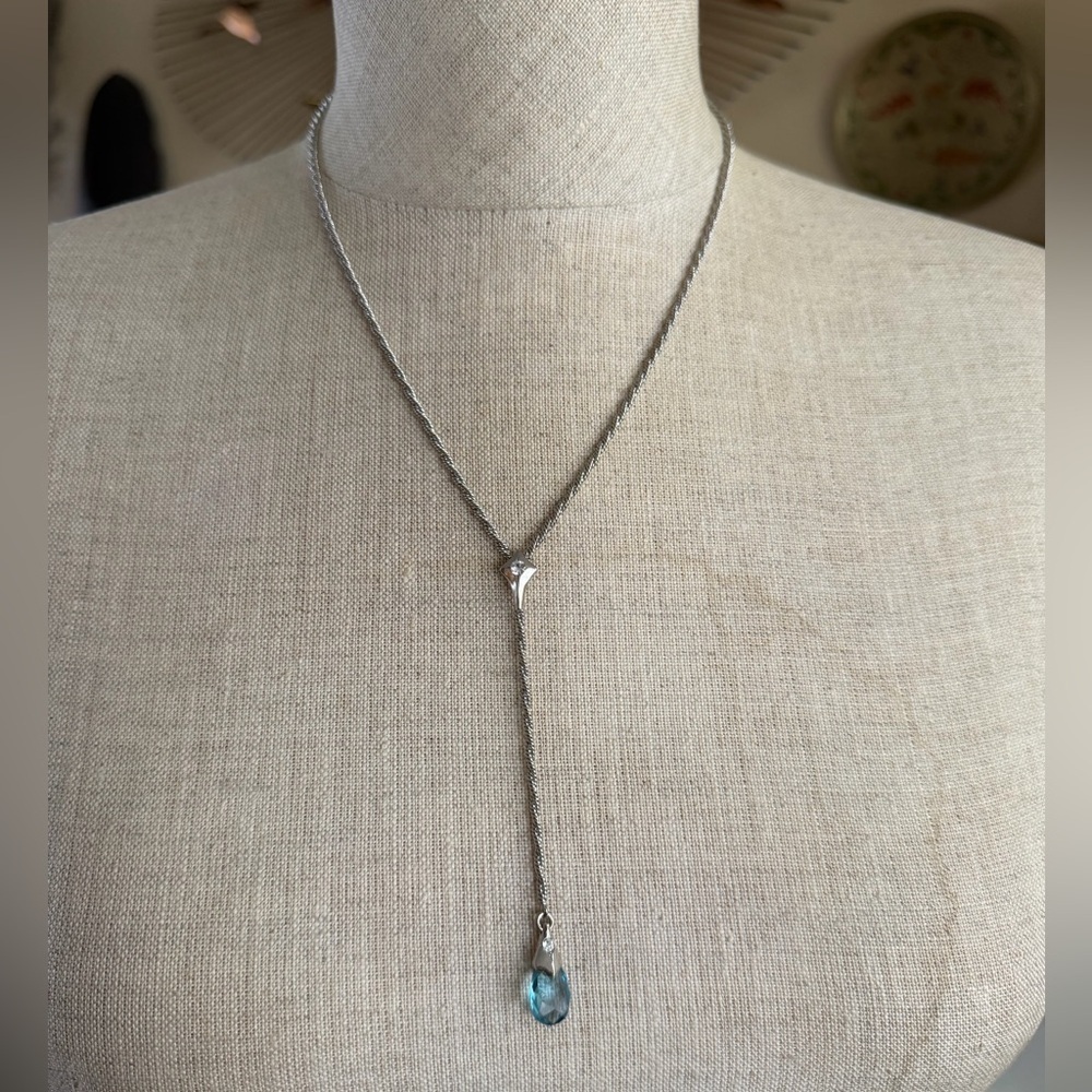 RARE Vintage AVON Silver-Tone Blue Crystal Lariat Y-Necklace